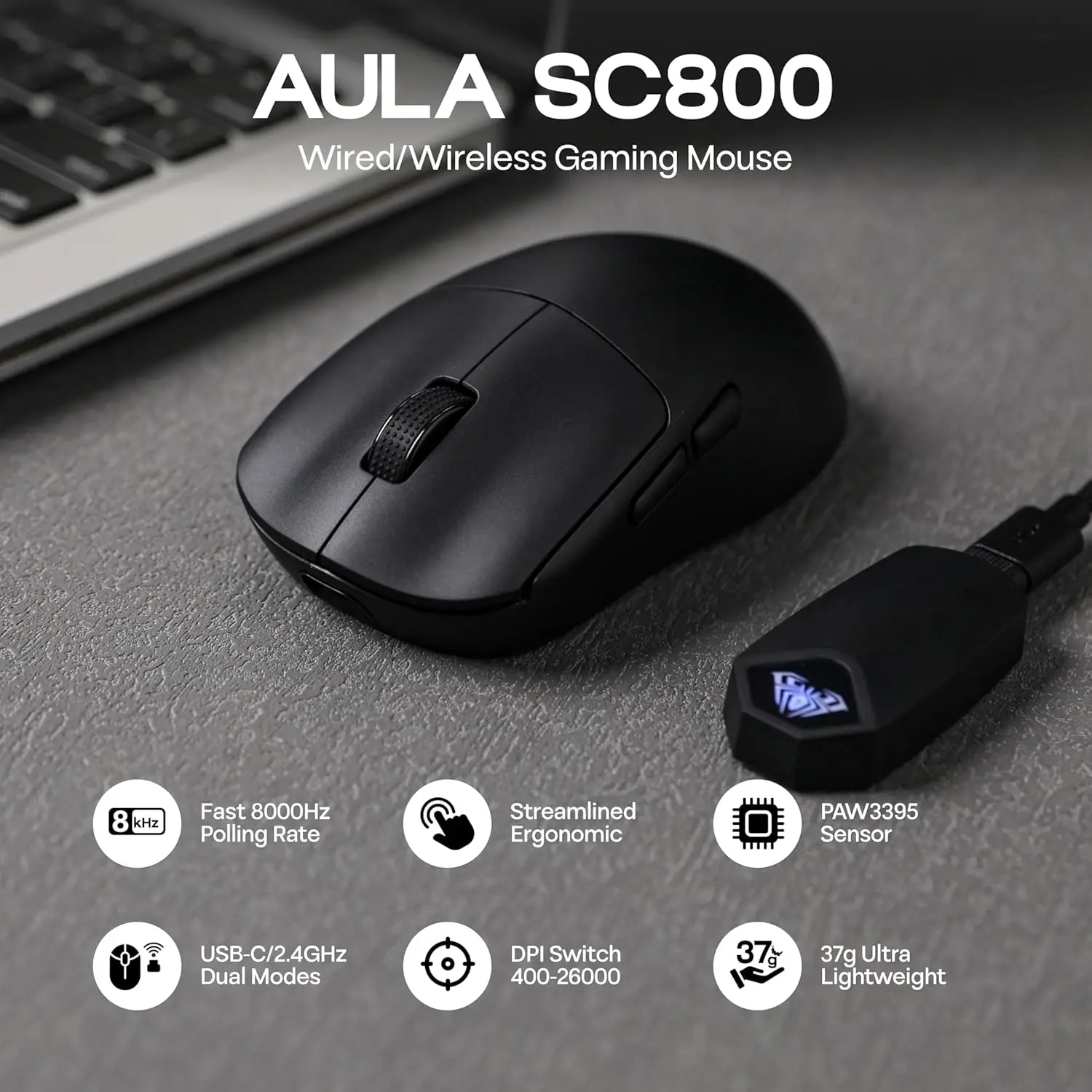 AULA SC800 Gaming Mouse USB-C  - Gaming Hand Accessories avaliação e preço